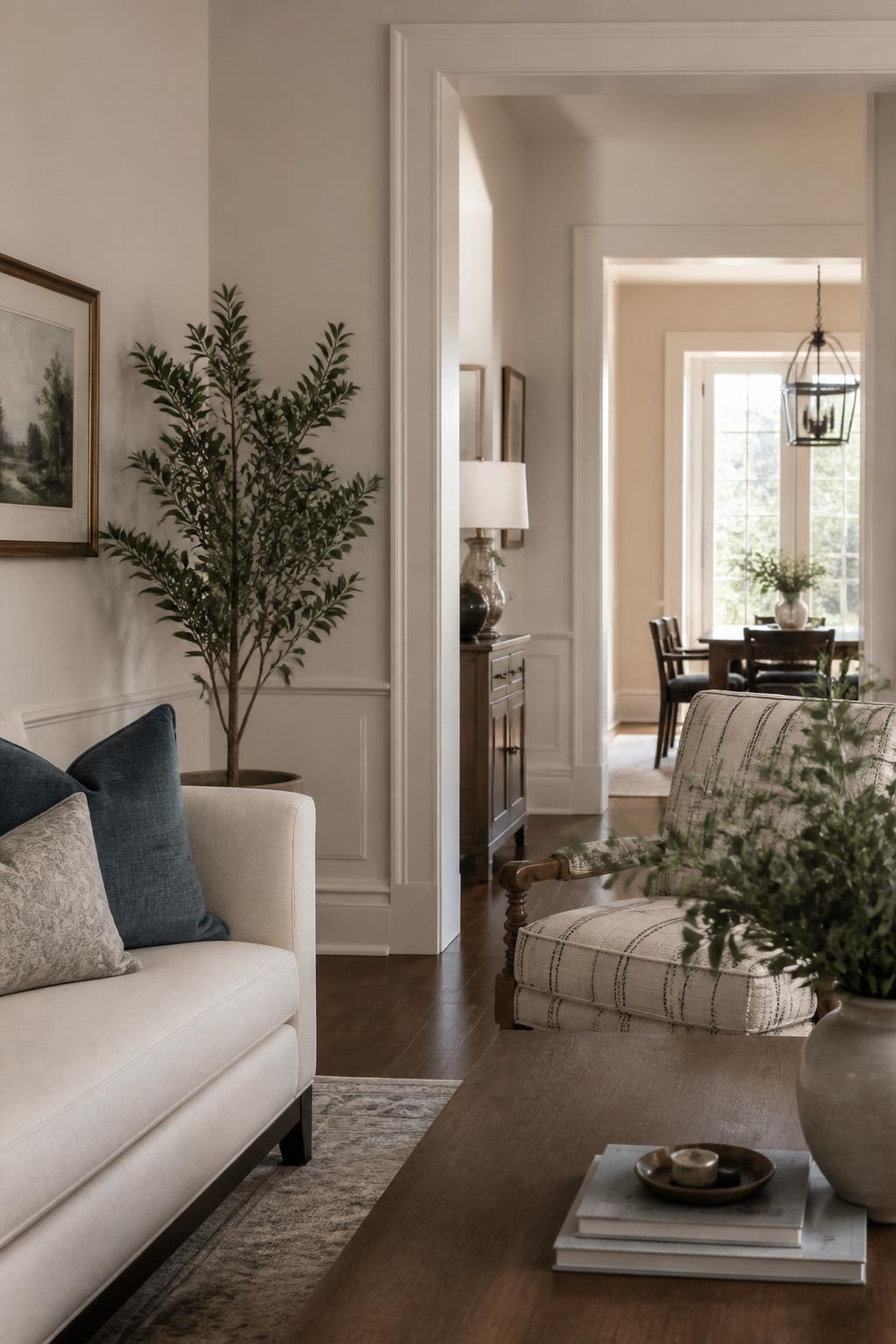 Elegant living space with polished finishes and clean architectural lines